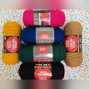 Red Heart Yarn Bundle - Pink, Yellow, Blue, Green, Tan, Black